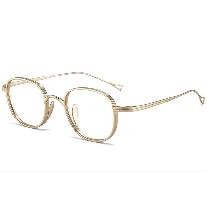 Reven Jate Unisex Full Rim Round Square Titanium Eyeglasses 8016 Full Rim Reven Jate golden