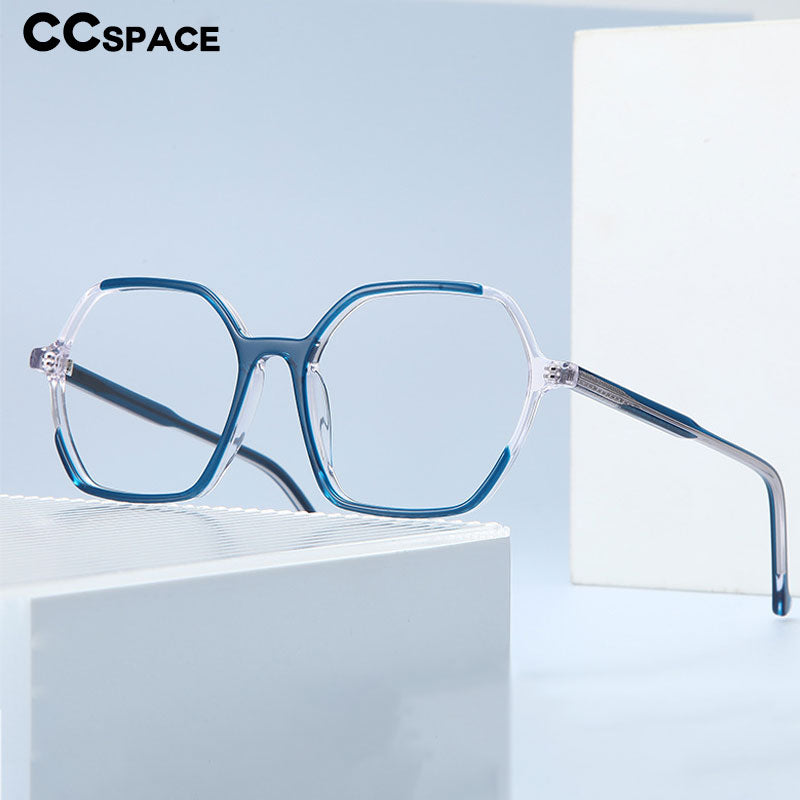 CCspace Unisex Full Rim Polygon Acetate Fiber Spring Hinge Eyeglasses 55992 Full Rim CCspace