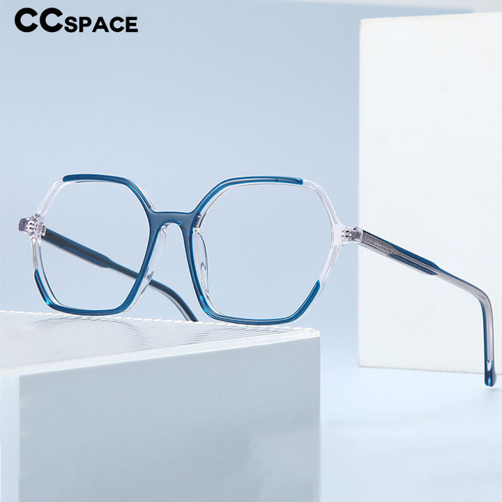 CCspace Unisex Full Rim Polygon Acetate Fiber Spring Hinge Eyeglasses 55992 Full Rim CCspace