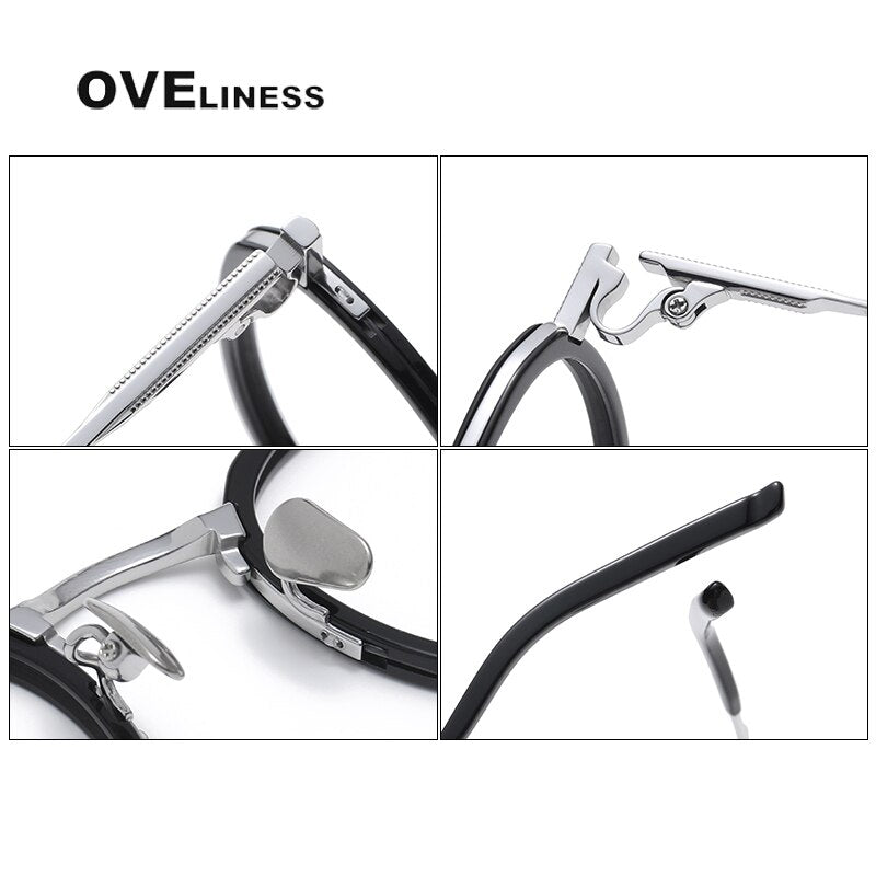 Oveliness Unisex Full Rim Round Acetate Titanium Eyeglasses M43 Full Rim Oveliness