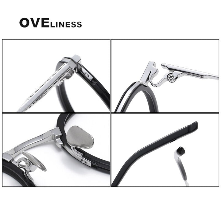 Oveliness Unisex Full Rim Round Acetate Titanium Eyeglasses M43 Full Rim Oveliness