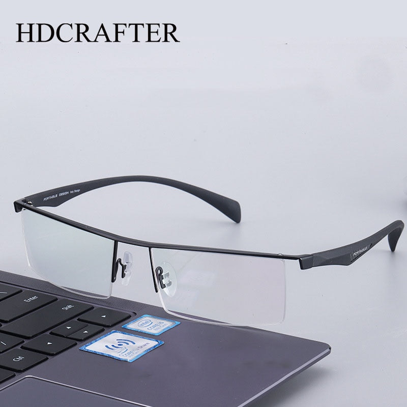 Hdcrafter Men's Semi Rim Wide Square Tr 90 Titanium Alloy Eyeglasses P83321 Semi Rim Hdcrafter Eyeglasses