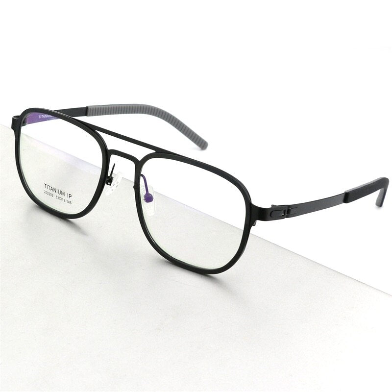 Hdcrafter Unisex Full Rim Square Double Bridge Titanium Eyeglasses 2202 Full Rim Hdcrafter Eyeglasses Black  