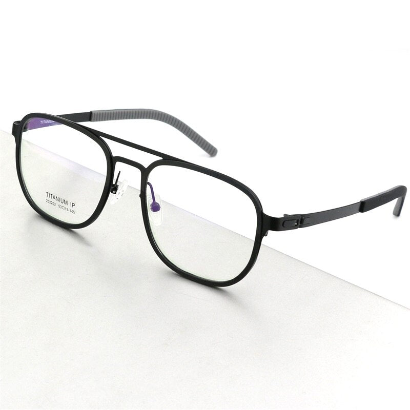 Hdcrafter Unisex Full Rim Square Double Bridge Titanium Eyeglasses 2202 Full Rim Hdcrafter Eyeglasses Black