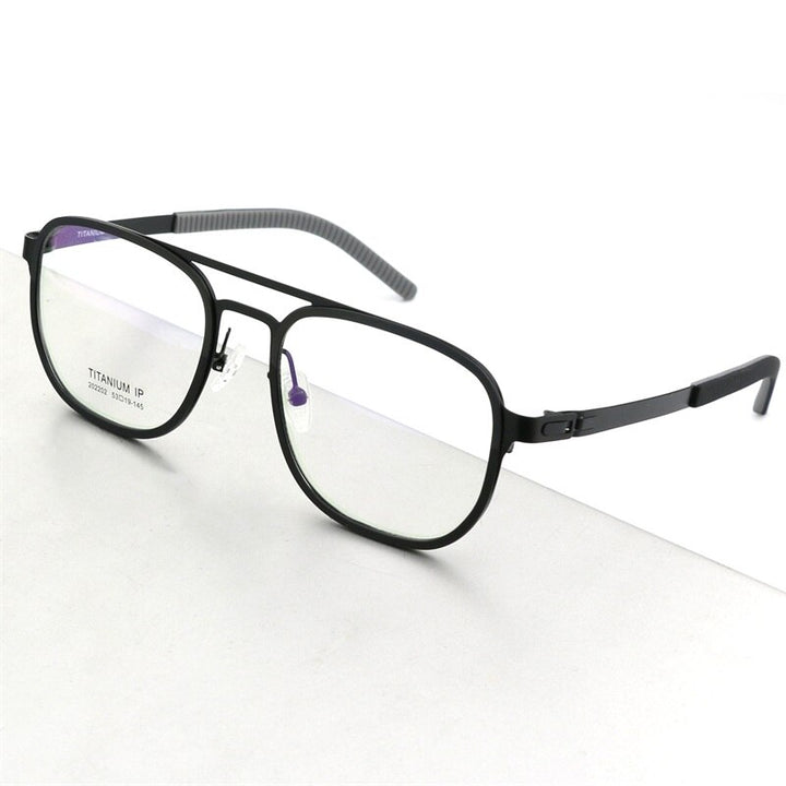 Hdcrafter Unisex Full Rim Square Double Bridge Titanium Eyeglasses 2202 Full Rim Hdcrafter Eyeglasses Black