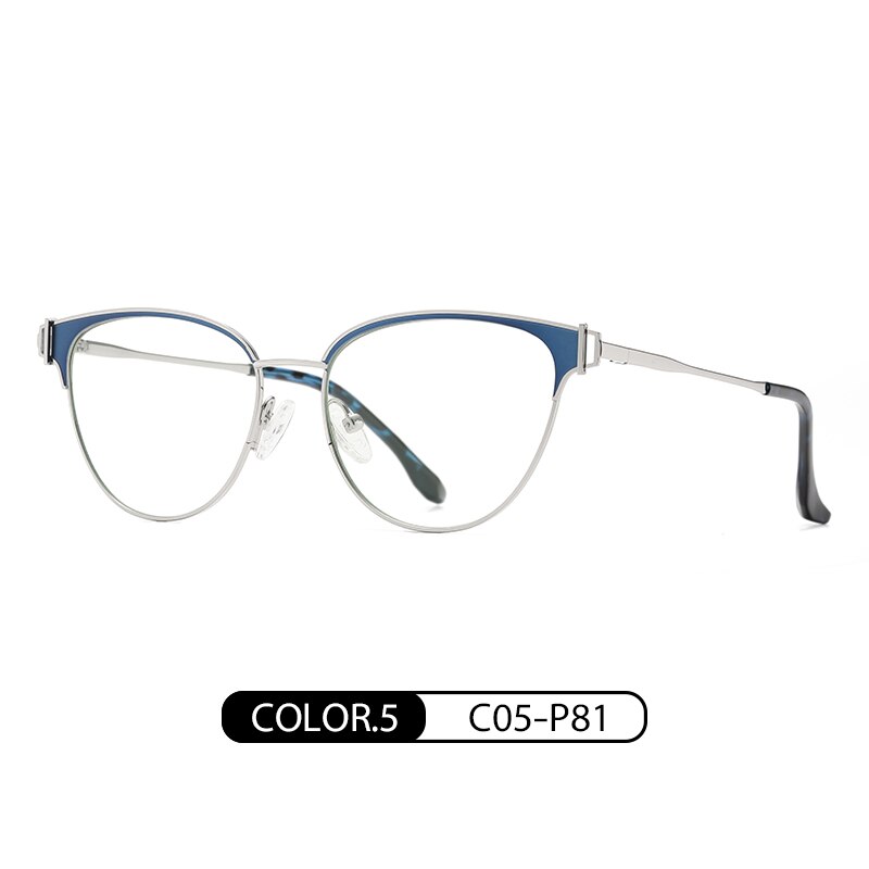 Zirosat Women's Full Rim Cat Eye Acetate Alloy Eyeglasses 8611 Full Rim Zirosat blue-silver
