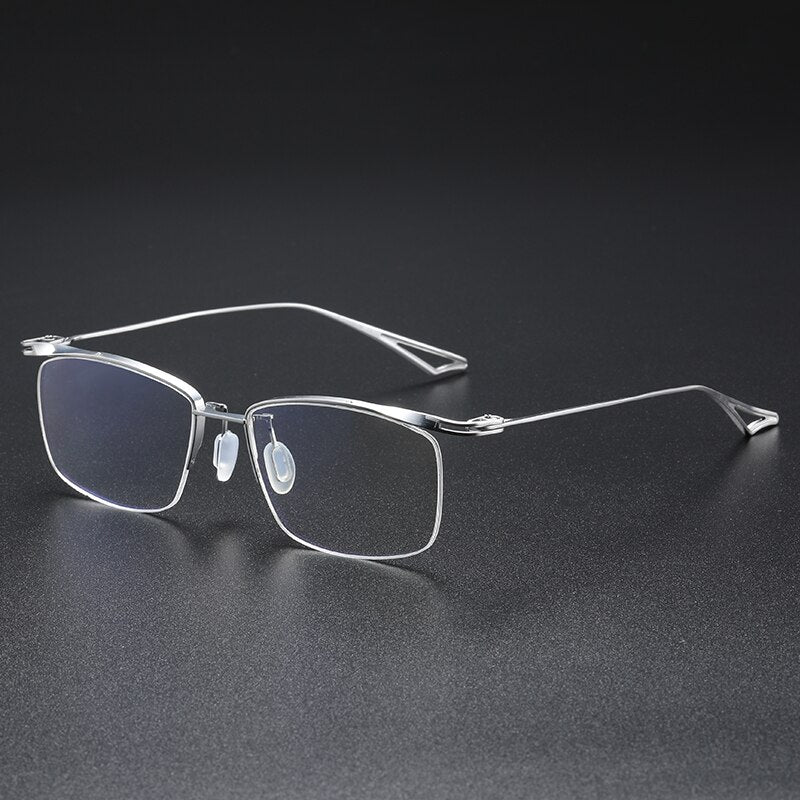 Muzz Men's Semi Rim Rectangle IP Titanium Eyebrow Frame Eyeglasses 04 Semi Rim Muzz Silver