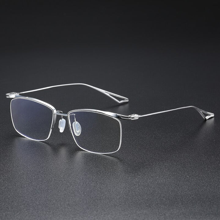 Muzz Men's Semi Rim Rectangle IP Titanium Eyebrow Frame Eyeglasses 04 Semi Rim Muzz Silver