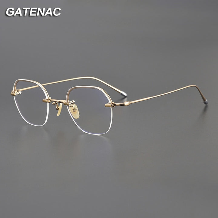 Gatenac Unisex Full Rim Irregular Square Titanium Eyeglasses Gxyj1039 Full Rim Gatenac
