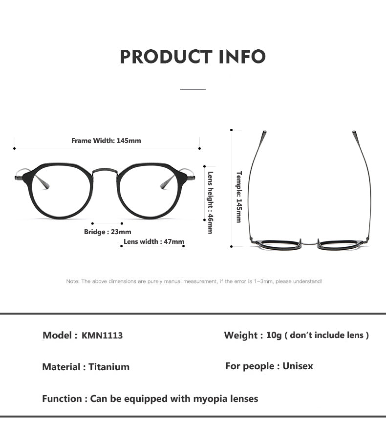 Oveliness Unisex Full Rim Oversized Square Round Acetate Titanium Eyeglasses 1113 Full Rim Oveliness