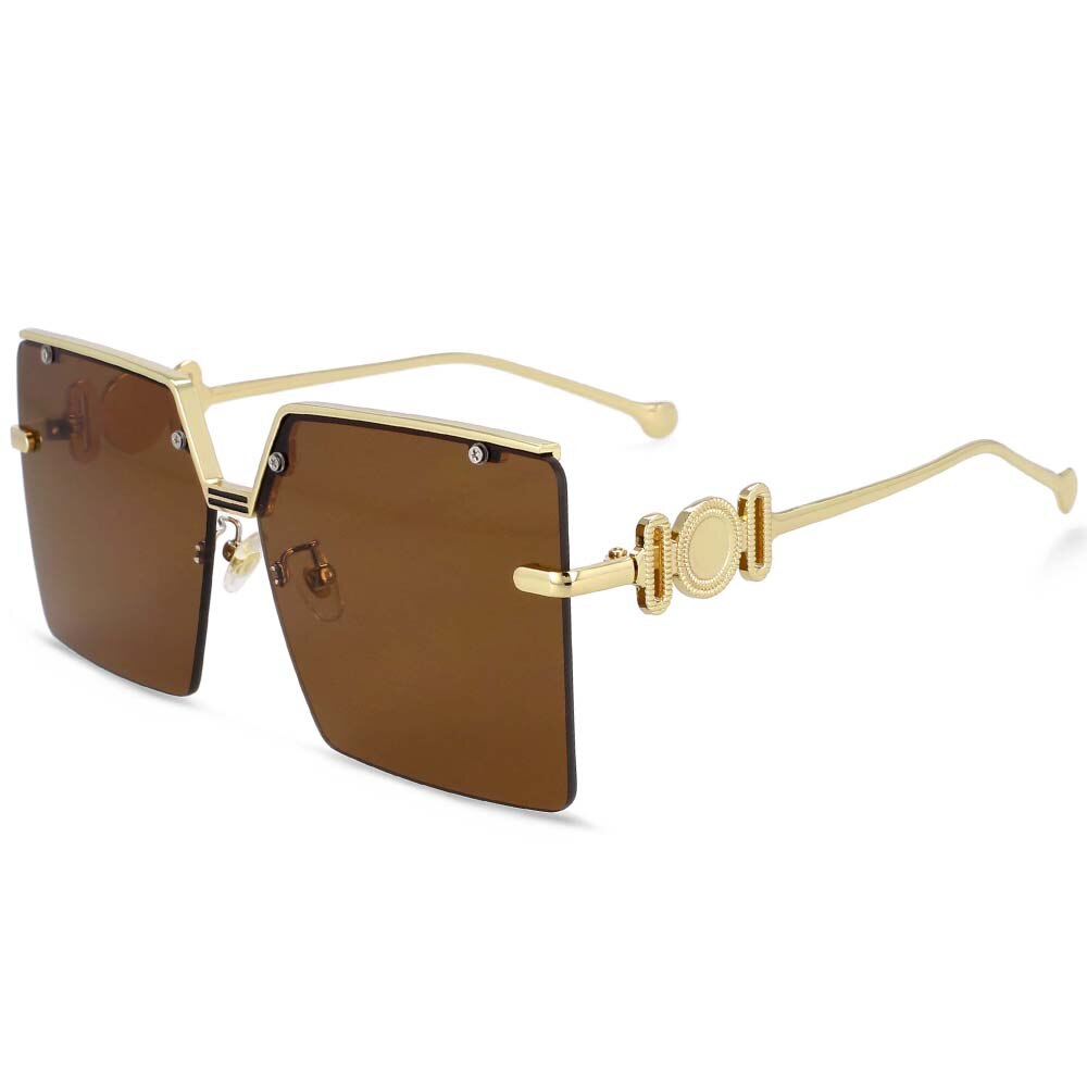 CCspace Women's Rimless Oversized Rectangle Alloy Frame Sunglasses 54213 Sunglasses CCspace Sunglasses Brown