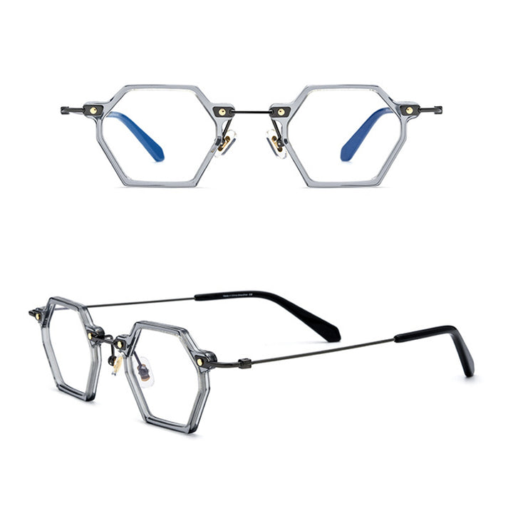 Gatenac Unisex Full Rim Polygonal Square Titanium Acetate Frame Eyeglasses Gxyj754 Full Rim Gatenac