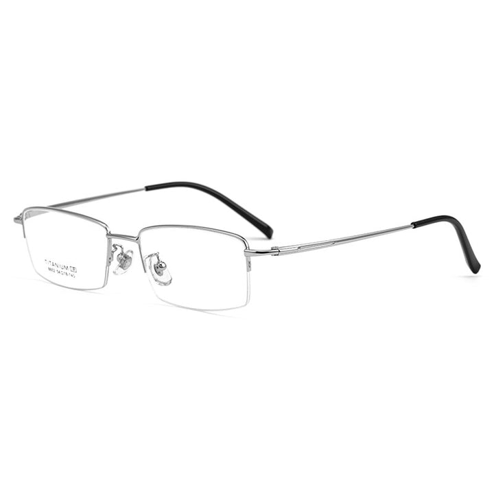 Gmei Men's Semi Rim Square Titanium Eyeglasses 8652f Semi Rim Gmei Optical Silver  