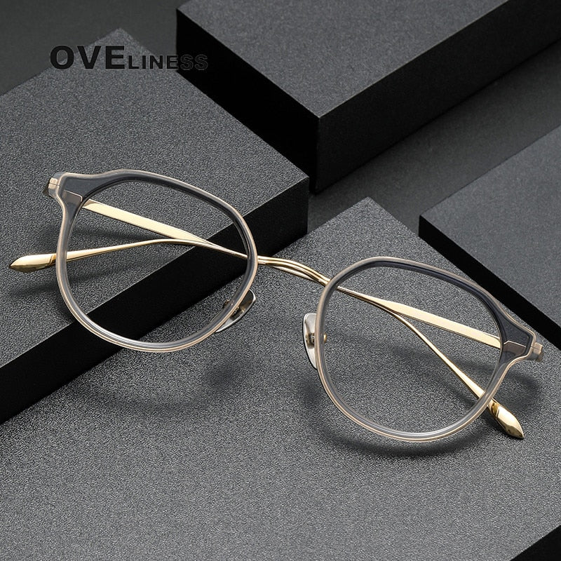 Oveliness Unisex Full Rim Round Acetate Titanium Eyeglasses Tango Full Rim Oveliness