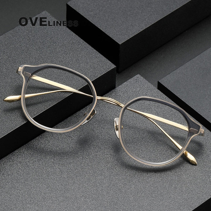 Oveliness Unisex Full Rim Round Acetate Titanium Eyeglasses Tango Full Rim Oveliness