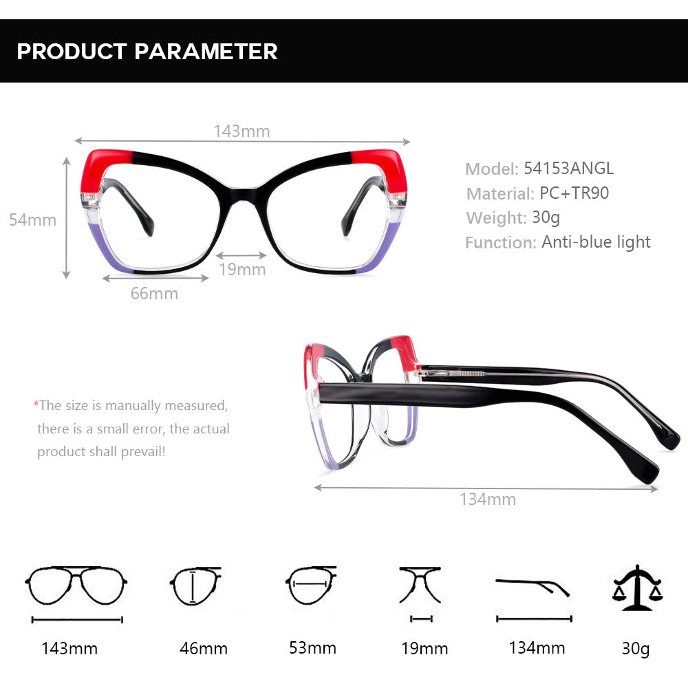 CCspace Unisex Full Rim Cat Eye Tr 90 Titanium Frame Eyeglasses 54153 Full Rim CCspace