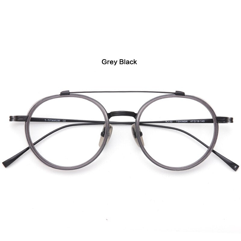 Muzz Unisex Full Rim Round Double Bridge Titanium Acetate Eyeglasses Kj32 Full Rim Muzz C2