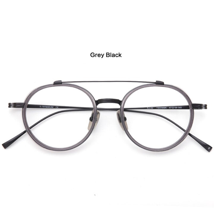 Muzz Unisex Full Rim Round Double Bridge Titanium Acetate Eyeglasses Kj32 Full Rim Muzz C2