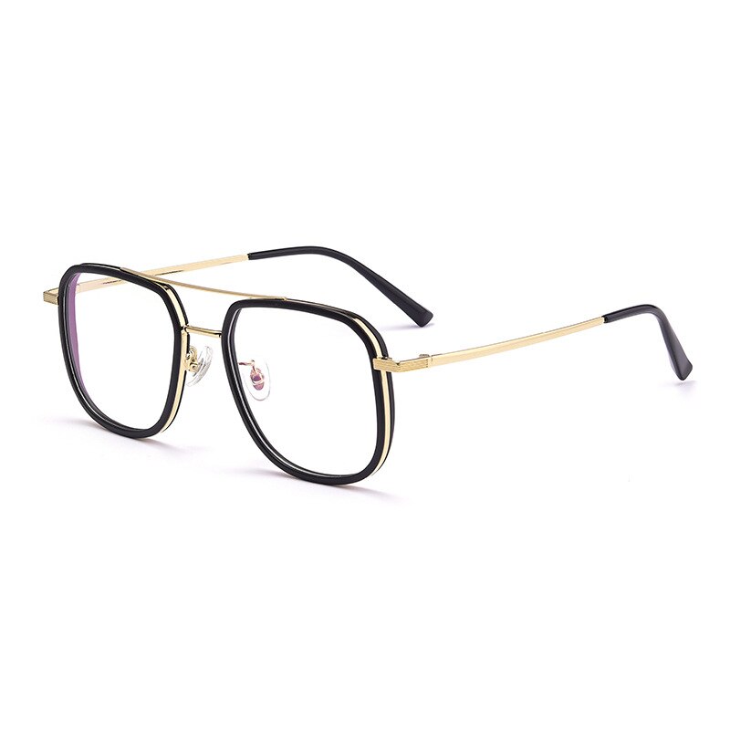 Hdcrafter Unisex Full Rim Big Square Double Bridge Tr 90 Titanium Eyeglasses 2218YJ Full Rim Hdcrafter Eyeglasses Black Gold