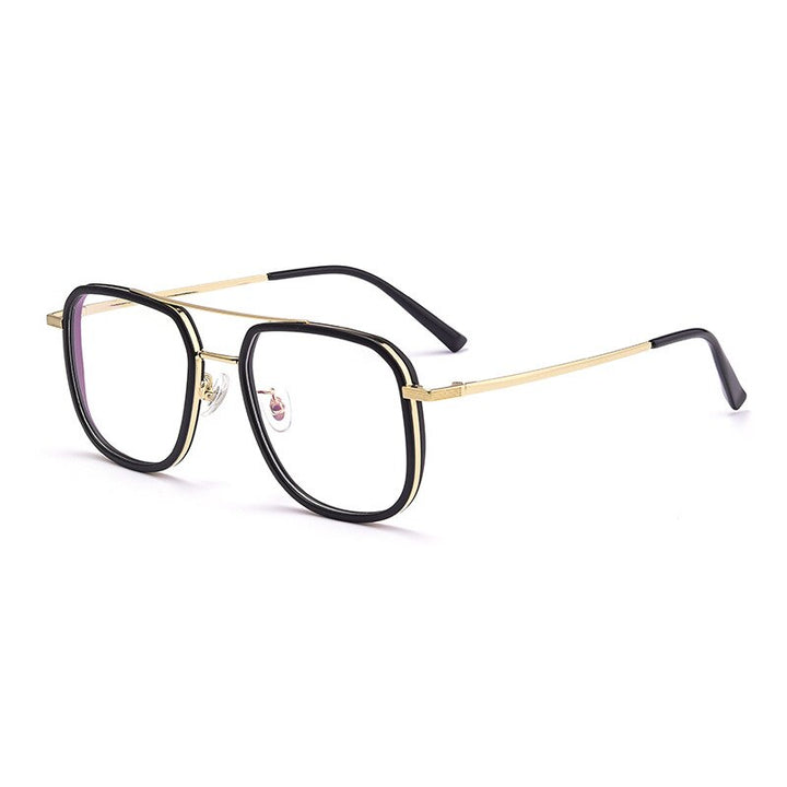 Hdcrafter Unisex Full Rim Big Square Double Bridge Tr 90 Titanium Eyeglasses 2218YJ Full Rim Hdcrafter Eyeglasses Black Gold