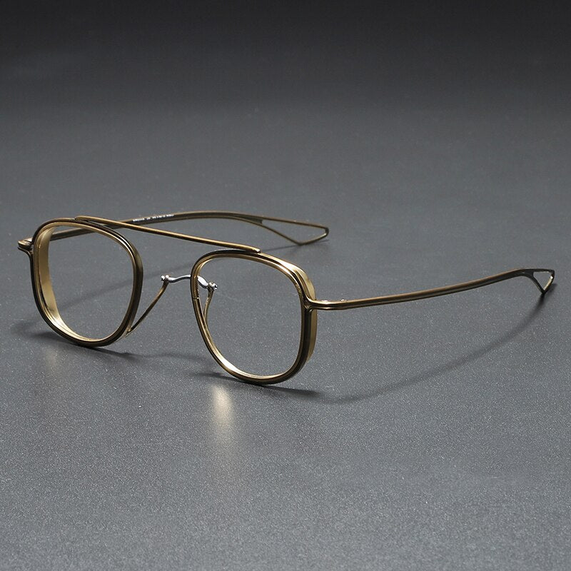 Muzz Unisex Full Rim Square Titanium Frame/Inner Ring Eyeglasses Dlx118 Full Rim Muzz Gold