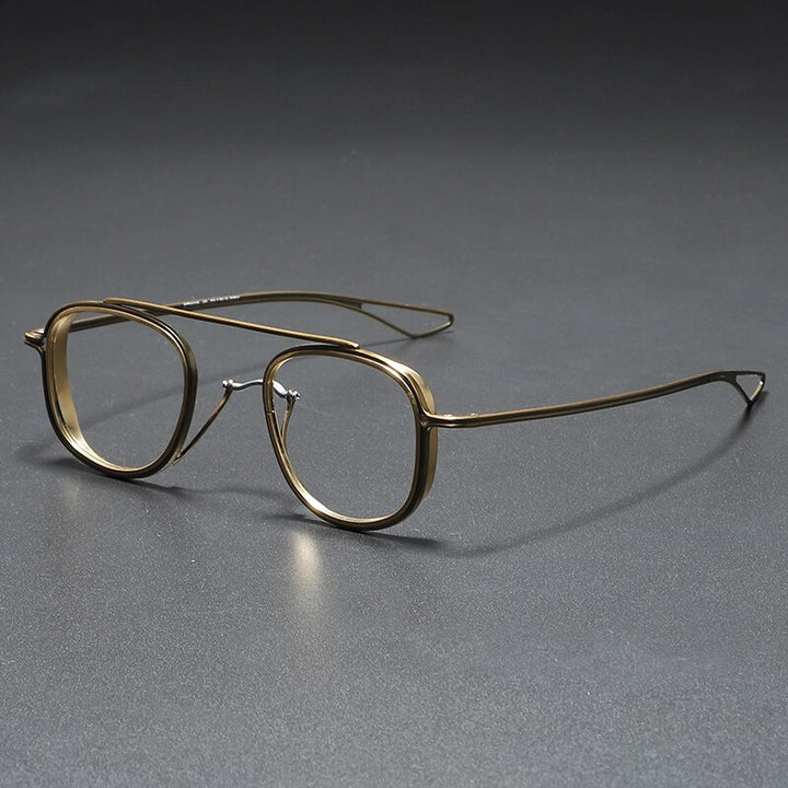 Muzz Unisex Full Rim Square Titanium Frame/Inner Ring Eyeglasses Dlx118 Full Rim Muzz Gold