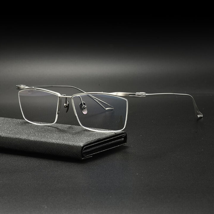 Gatenac Unisex Semi Rim Square Titanium Eyeglasses Gxyj936 Semi Rim Gatenac Silver