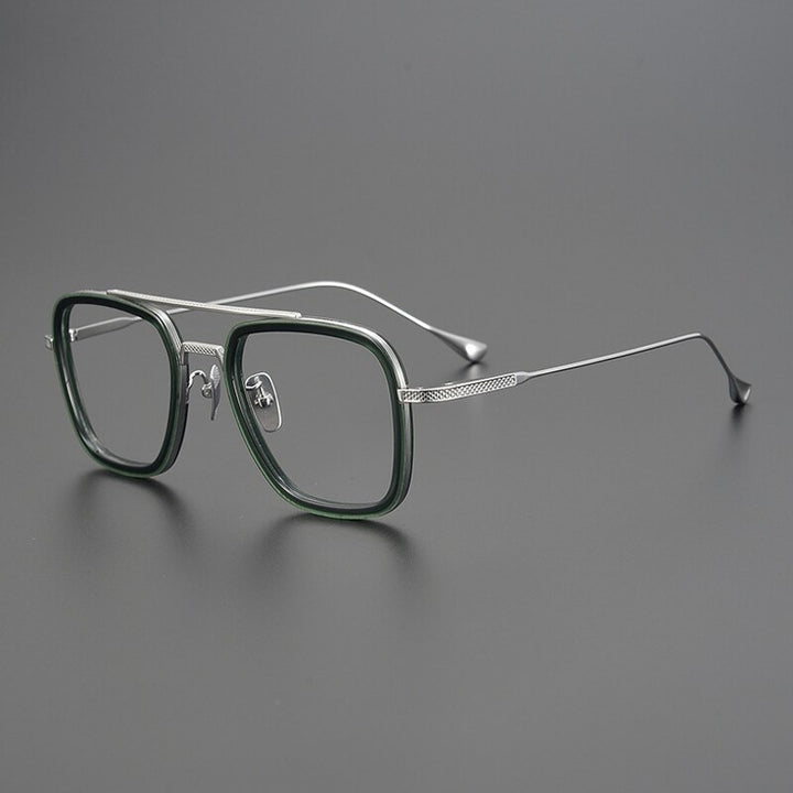 Gatenac Unisex Full Rim Square Double Bridge Acetate Titanium Eyeglasses Gxyj937 Full Rim Gatenac Green