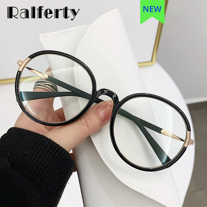 Ralferty Women's Full Rim Oversize Round Tr 90 Acetate Eyeglasses D881 Full Rim Ralferty