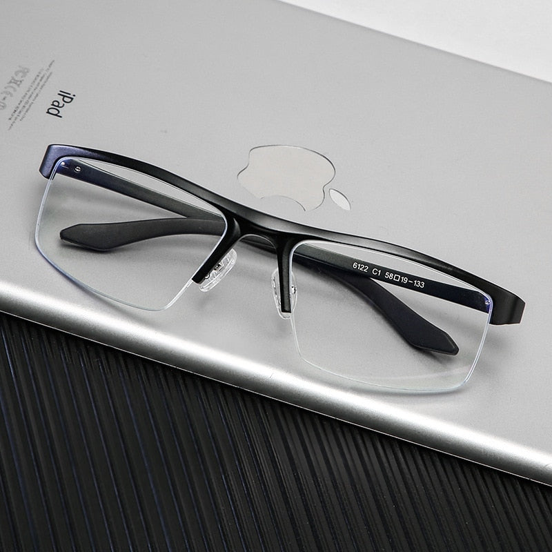 Hdcrafter Men's Semi Rim Rectangle Tr 90 Alloy Eyeglasses Kl6122 Semi Rim Hdcrafter Eyeglasses