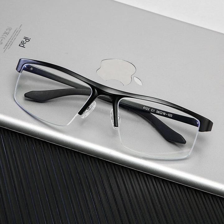 Hdcrafter Men's Semi Rim Rectangle Tr 90 Alloy Eyeglasses Kl6122 Semi Rim Hdcrafter Eyeglasses