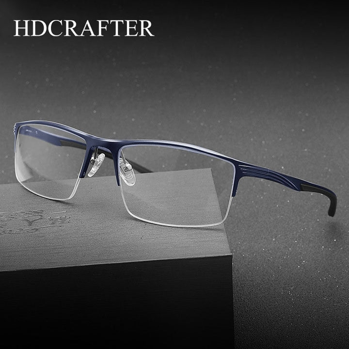 Hdcrafter Men's Semi Rim Wide Square Titanium Eyeglasses 663 Semi Rim Hdcrafter Eyeglasses