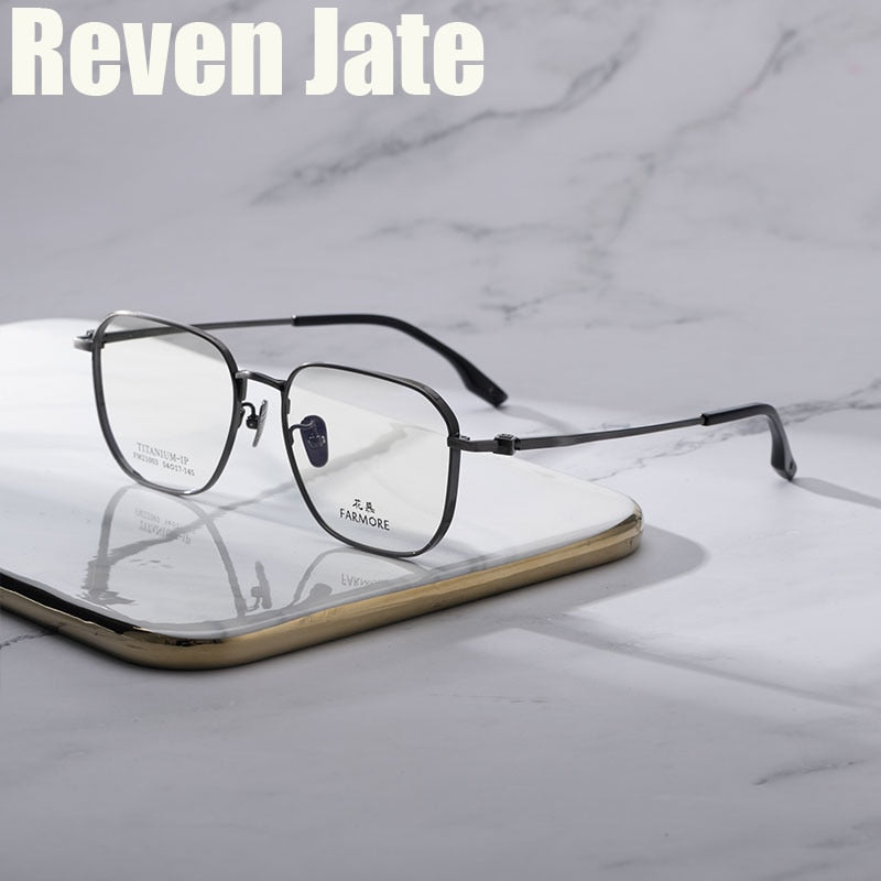 Reven Jate Unisex Full Rim Polygon Square Titanium Eyeglasses 21003 Full Rim Reven Jate   