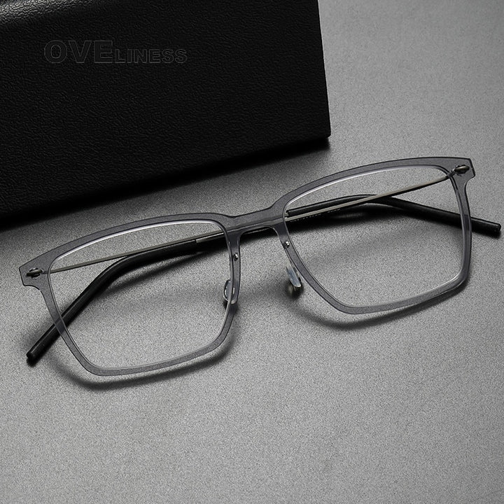Oveliness Unisex Full Rim Square Screwless Titanium Acetate Eyeglasses 6505 Full Rim Oveliness