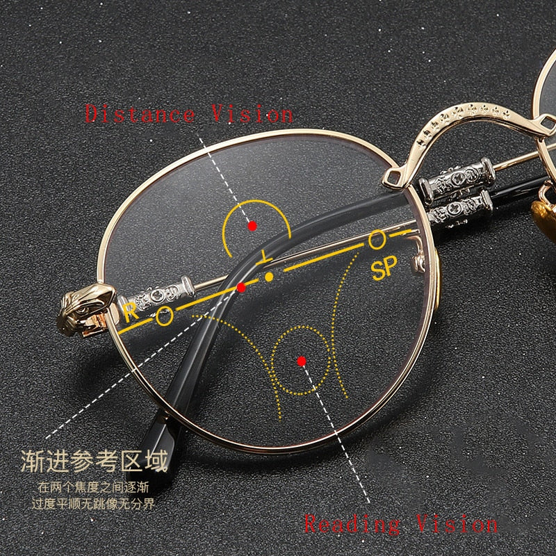 Hdcrafter Unisex Full Rim Oval Alloy Progressive Reading Glasses 9003 Reading Glasses Hdcrafter Eyeglasses