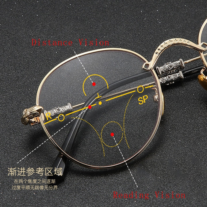 Hdcrafter Unisex Full Rim Oval Alloy Progressive Reading Glasses 9003 Reading Glasses Hdcrafter Eyeglasses