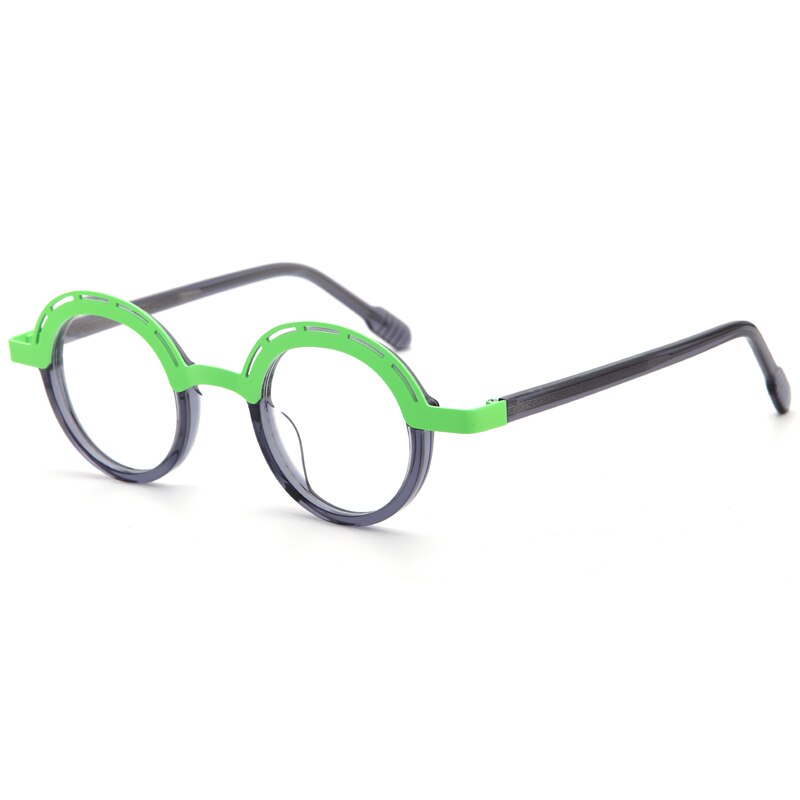 Muzz Unisex Full Rim Irregular Round Acetate Alloy Eyeglasses 1176 Full Rim Muzz C4
