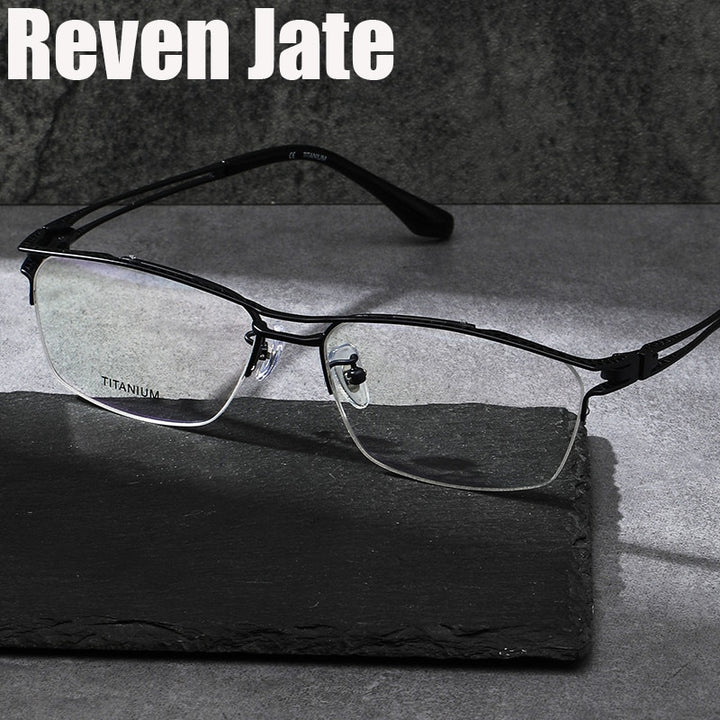Reven Jate Men's Semi Rim Irregular Square Titanium Eyeglasses LA6153 Semi Rim Reven Jate