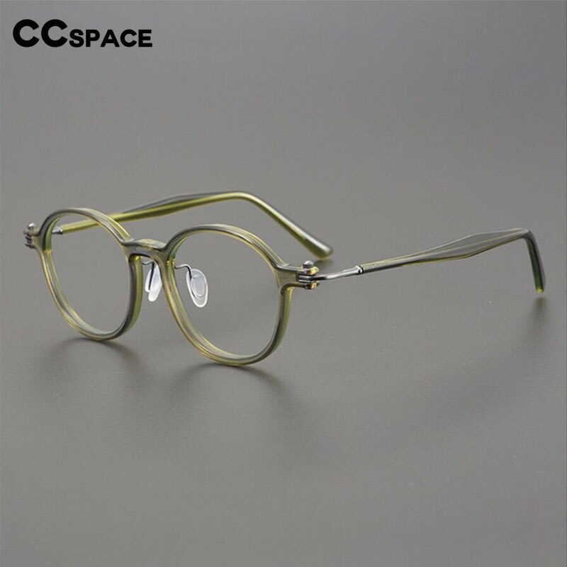 CCspace Unisex Full Rim Round Acetate Titanium Eyeglasses 53259 Full Rim CCspace