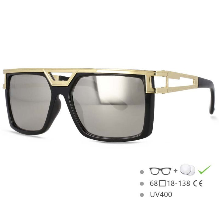 CCspace Men's Full Rim Large Rectangular Double Bridge Acetate Frame Sunglasses 54598 Sunglasses CCspace Sunglasses White-silver China 54598