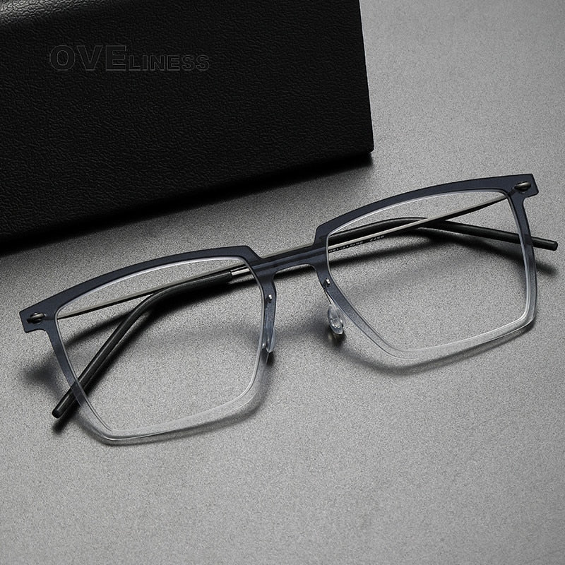 Oveliness Unisex Full Rim Square Acetate Titanium Eyeglasses Full Rim Oveliness