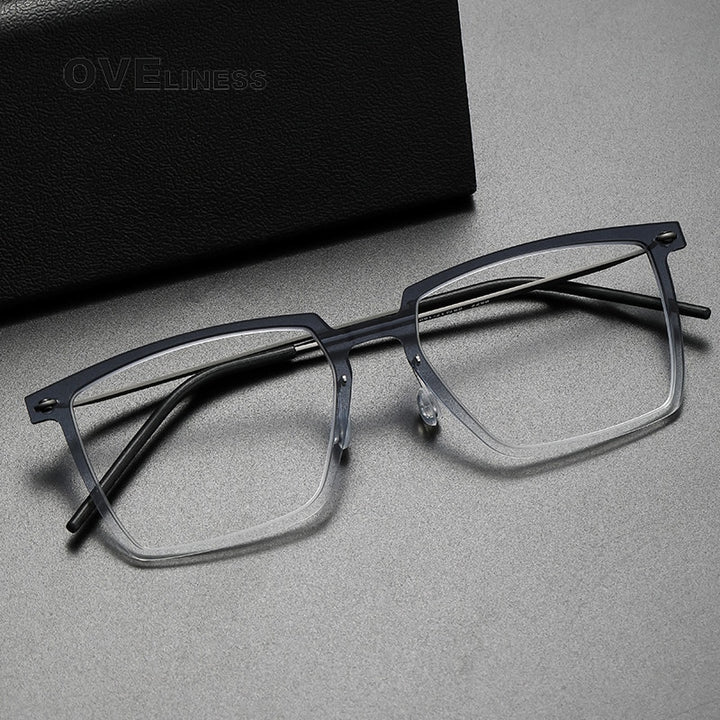 Oveliness Unisex Full Rim Square Acetate Titanium Eyeglasses Full Rim Oveliness