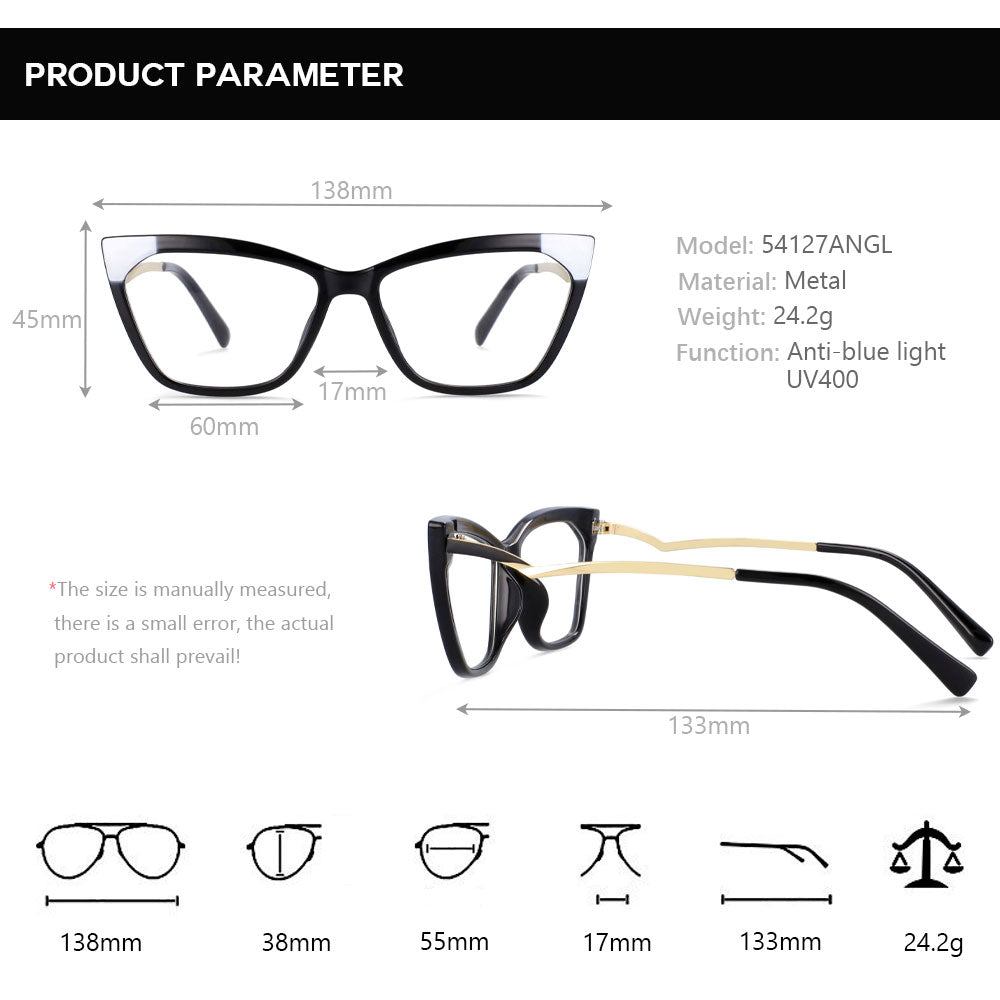 CCspace Women's Full Rim Square Cat Eye Resin Frame Eyeglasses 54127 Full Rim CCspace