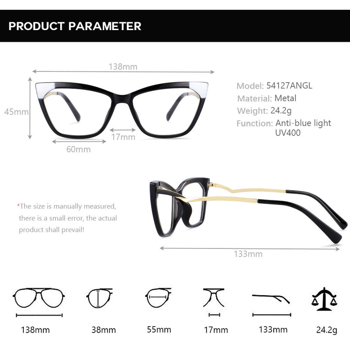 CCspace Women's Full Rim Square Cat Eye Resin Frame Eyeglasses 54127 Full Rim CCspace