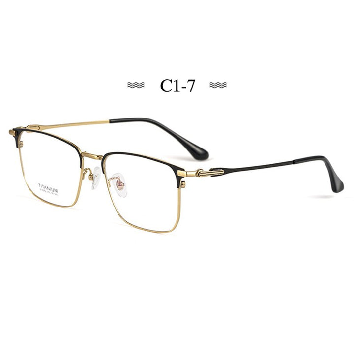 Hotochki Men's Semi Rim Square Titanium Alloy Frame Eyeglasses Bv9002 Semi Rim Hotochki C1-7