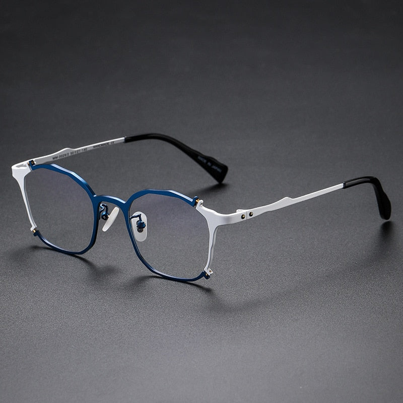 CCspace Unisex Full Rim Irregular Square Titanium Rivet Eyeglasses 54535 Full Rim CCspace 54535TIGL-Blue white China