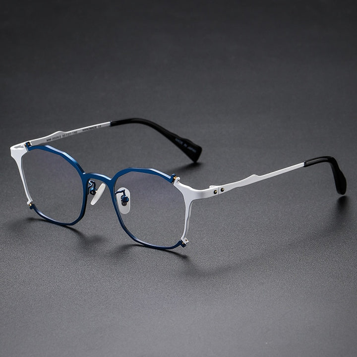 CCspace Unisex Full Rim Irregular Square Titanium Rivet Eyeglasses 54535 Full Rim CCspace 54535TIGL-Blue white China