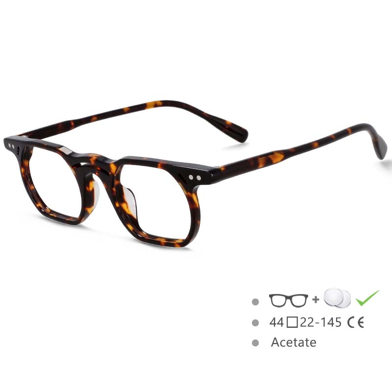 CCspace Unisex Full Rim Polygonal Round Acetate Double Bridge Frame Eyeglasses 54540 Full Rim CCspace leopard China