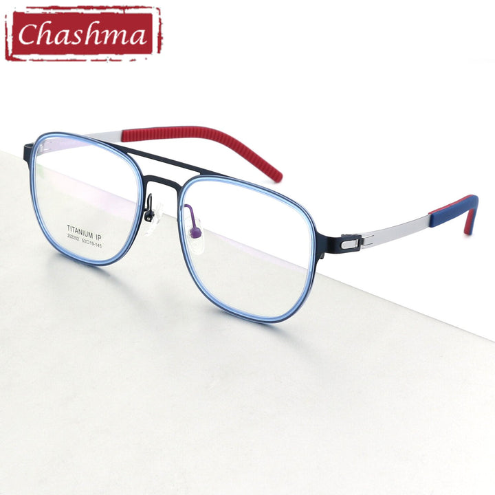 Chashma Ottica Unisex Full Rim Square Titanium Double Bridge Eyeglasses 202202 Full Rim Chashma Ottica Blue  