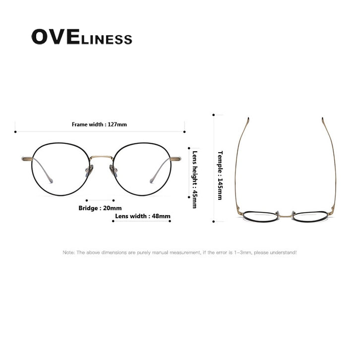 Oveliness Unisex Full Rim Round Titanium Eyeglasses Chordc Full Rim Oveliness
